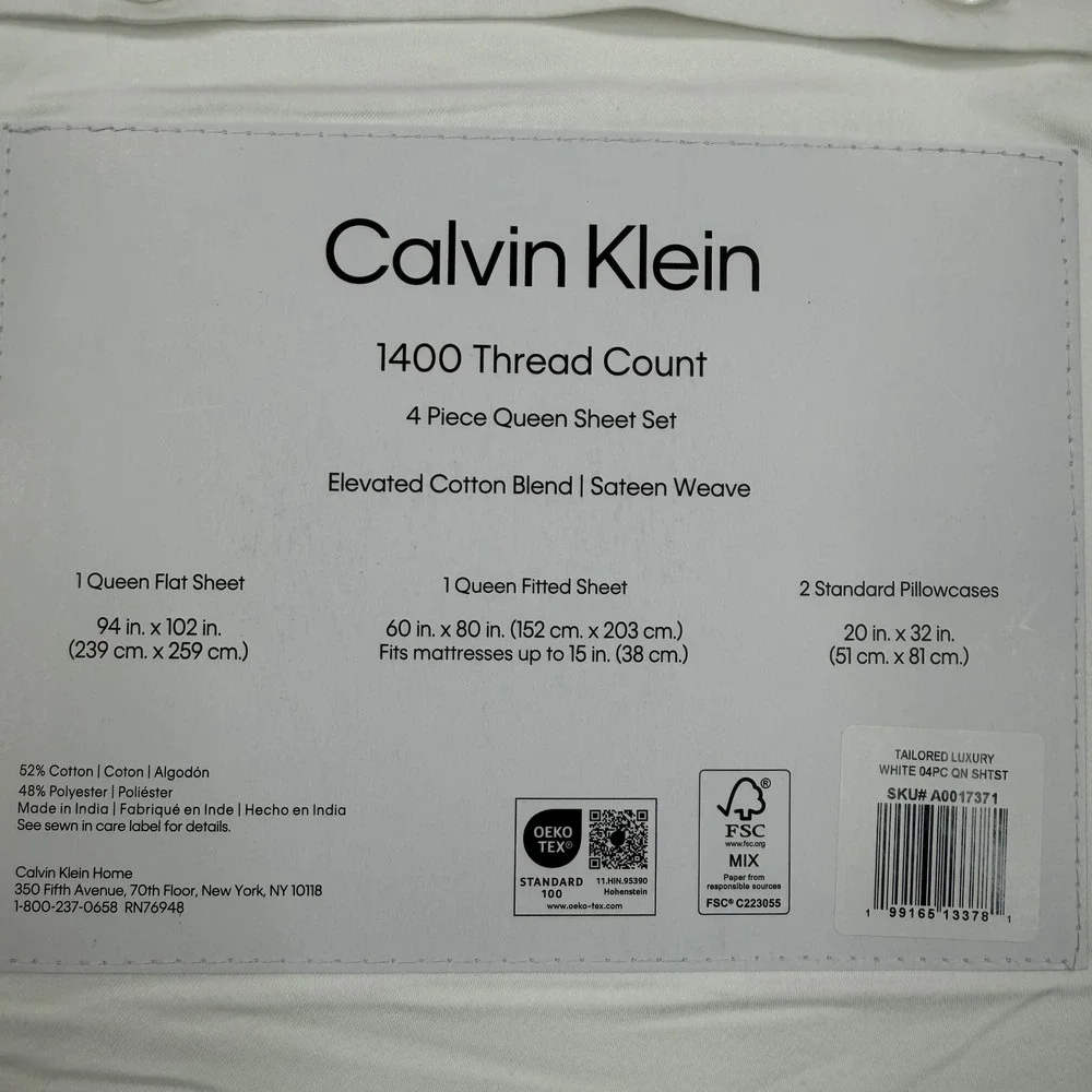 Calvin Klein Queen 4pc Sheet Set White 1400TC Cotton Blend Sateen New